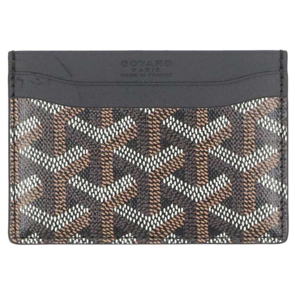 Goyard Saint Sulpice Herringbone Leather Card Case Wallet Black